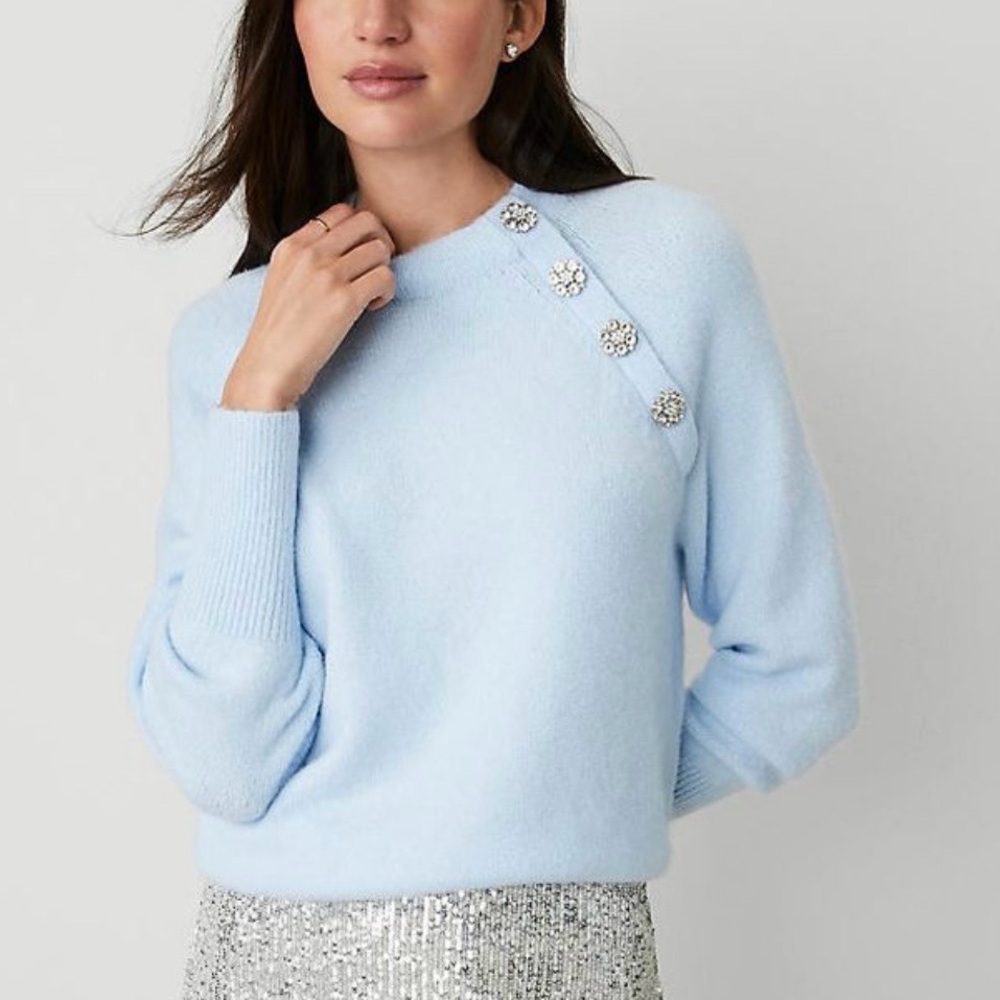 Ann Taylor Light Blue Sweater with Decorative Buttons